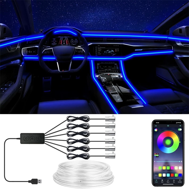 Flexible EL Wire Lights With A - огляд і ціна Led Ambient Interior Car Lights App Control