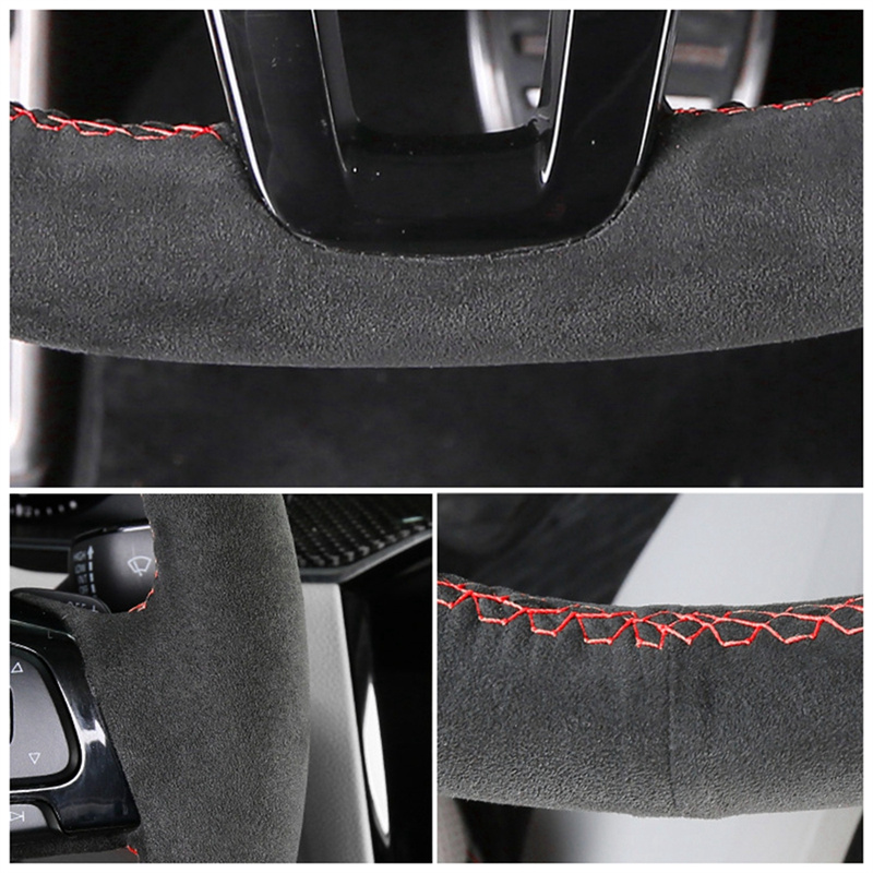 Custom Hand-stitched Black Sue - огляд і ціна Car Steering Wheel Cover Anti Slip Breathable